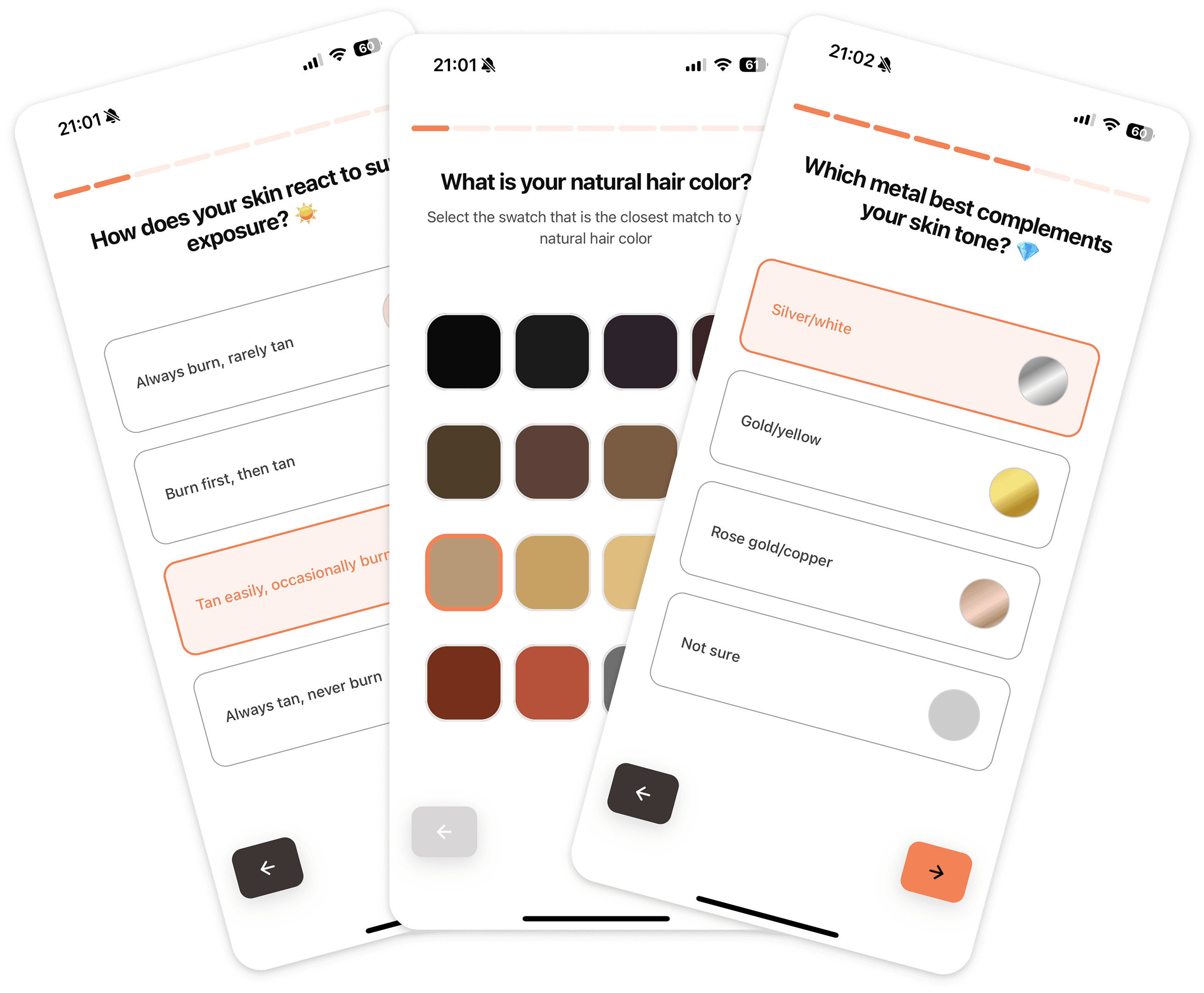 Screenshot of questions in the MySeason app